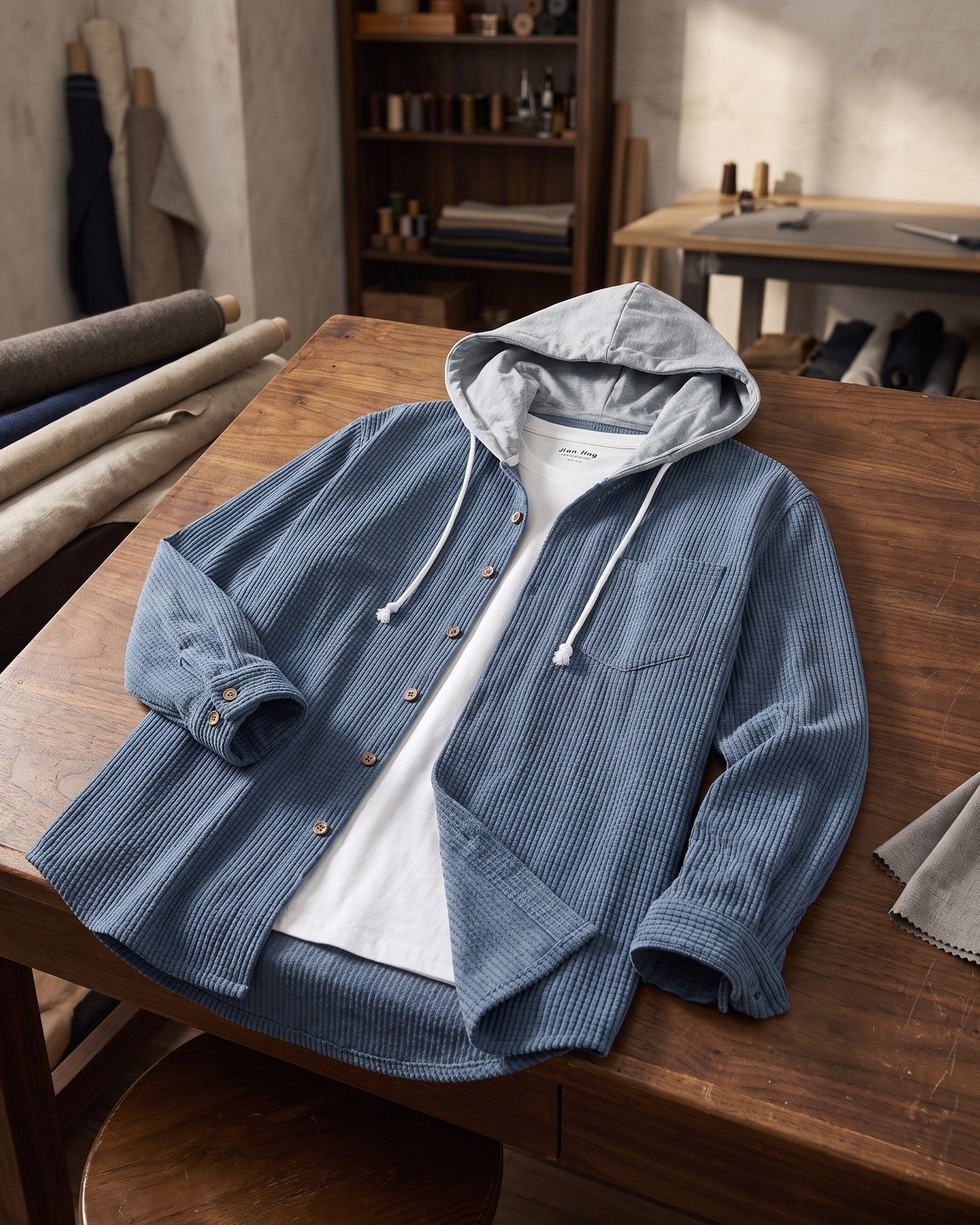 Mario Waffle-Knit Hooded Shirt Jacket