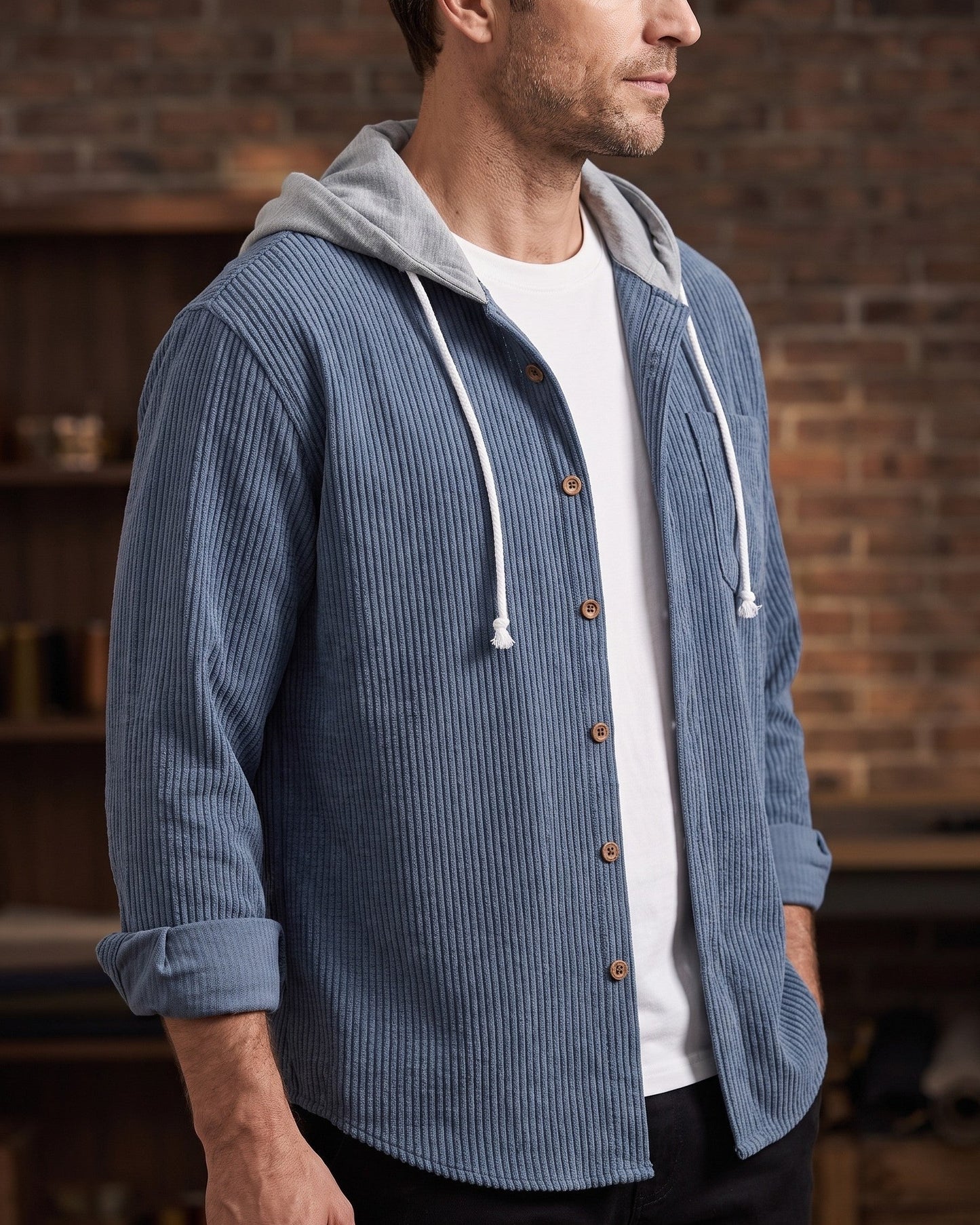 Mario Waffle-Knit Hooded Shirt Jacket